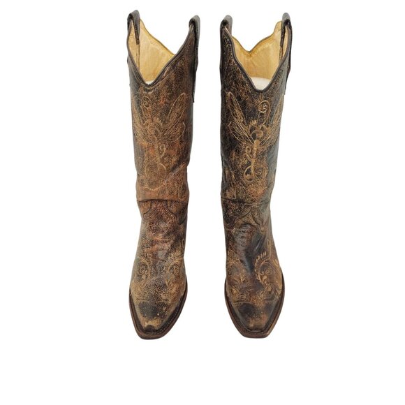 Circle G Western Boots Womens 7M Pointed Toe Embroidery Cowgirl Brown Leather - Picture 9 of 15